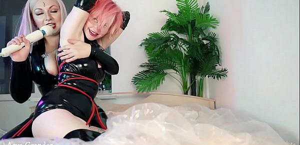  latex lesbian pussy play and petting at home in rubber